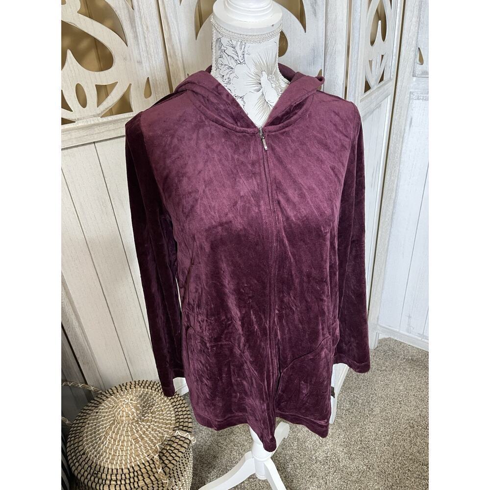 Pure Jill WOMENS Small Jacket Purple Velour Zip Hoodie Sweatshirt Lightweight